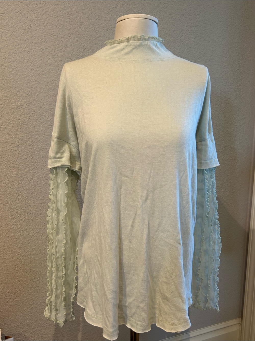 NWOT Free People Light Mint Long Sleeve Ruffle-Sleeve Top
